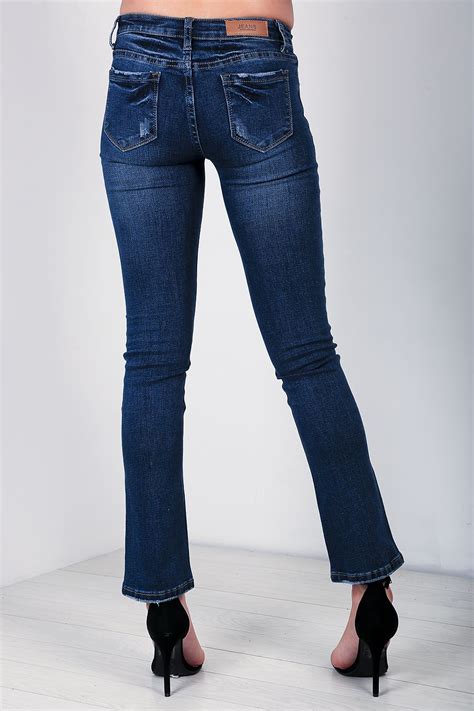 womens ladies designer rip regular straight fit faded bootcut pants