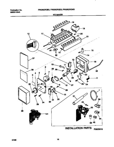 ice maker diagram parts list  model frszrgw frigidaire parts refrigerator parts