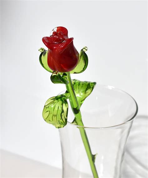 beautiful red glass rose flower excellent addition   etsy uk