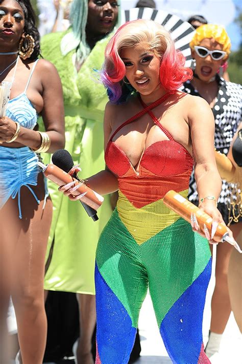 cardi b s rainbow jumpsuit at pride parade photo hollywood life