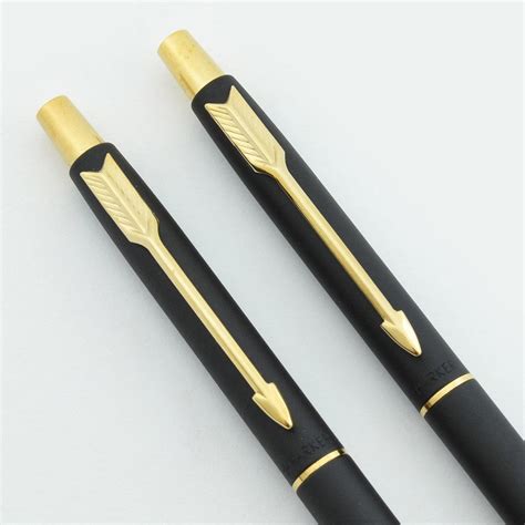 parker classic ballpoint pencil set matte black gold trim mint
