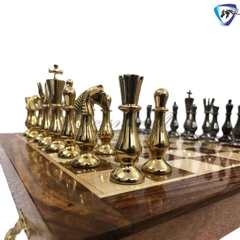brass metal chess set  wooden chess board folding  etsy