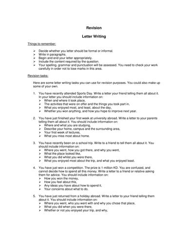 letter writing review sheet teaching resources