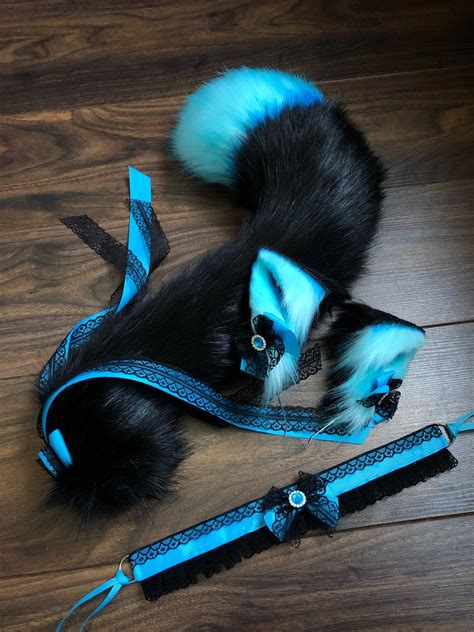 Cosplay Cat Ears And Tail Set Blue And Black Cat Ears Etsy
