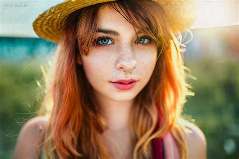 Wallpaper Face Women Redhead Model Nose Rings Long