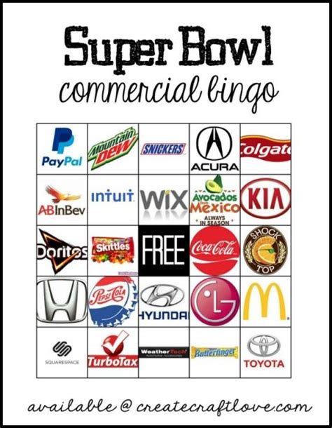 super bowl commercial bingo updated annually   game super