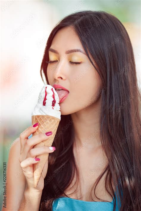 Girl Licking Popsicle Ice Pop Looking Gorgeous Happy Seductive