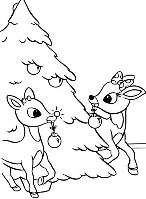 rudolph  clarice decorated christmas tree coloring page rudolph