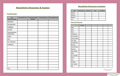 monatliche ausgaben tabelle