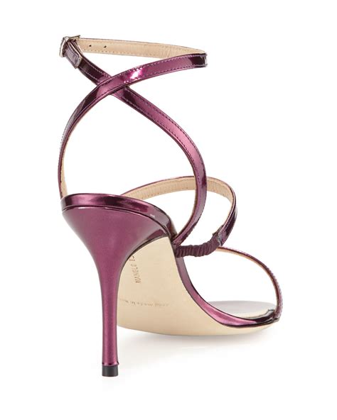lyst manolo blahnik didin metallic strappy high heel sandal  purple