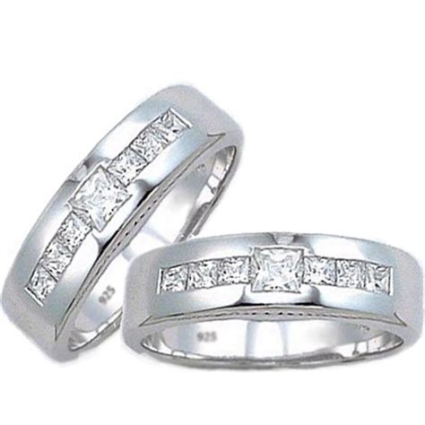 His And Hers Matching Sterling Silver Wedding Couple Rings Set