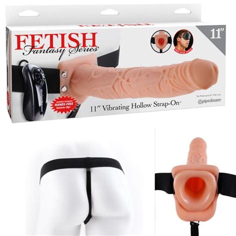 Fetish Fantasy 11 Inches Vibrating Hollow Strap On Beige