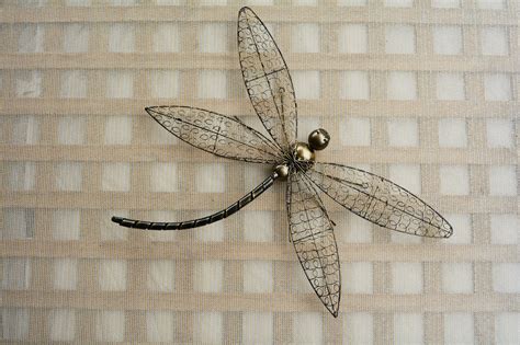 Dragonfly Wire Metal Wall Art Plaque Bronze Colour Indoor