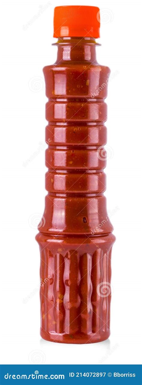 Bottle Of Chili Sauce On White Background Close Up Stock Image Image