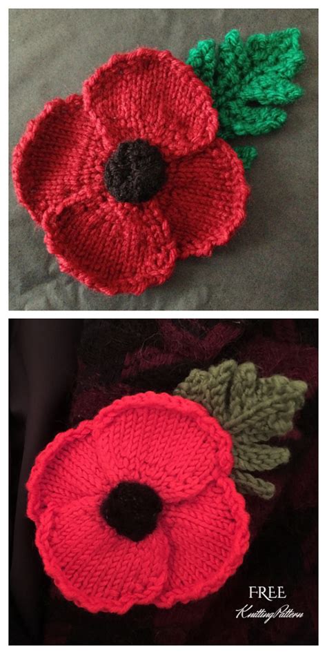 knit poppy flower  knitting patterns knitting pattern knitted
