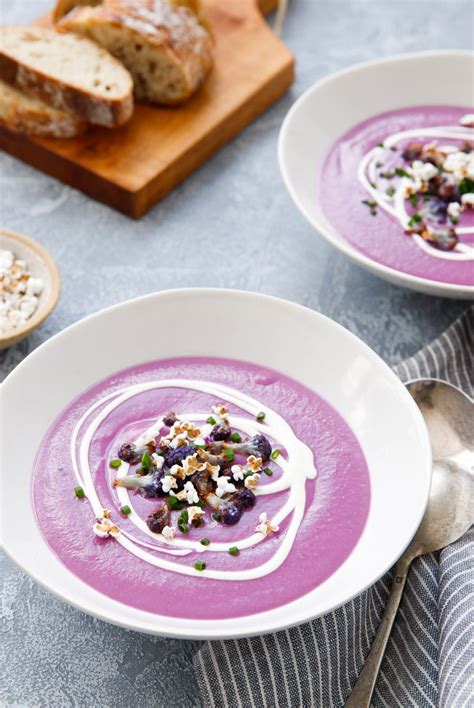 Purple Cauliflower And Sweet Potato Soup With Popped Sorghum Love And