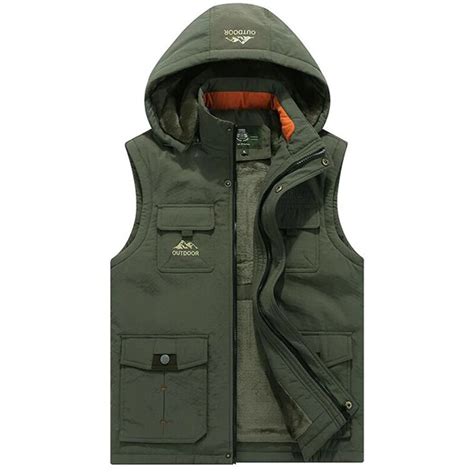 autumn winter vest mens warm vest casual hooded collar vest men multi pockets waistcoat fleece