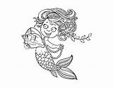 Mermaid Shell Coloring Pearls Coloringcrew sketch template