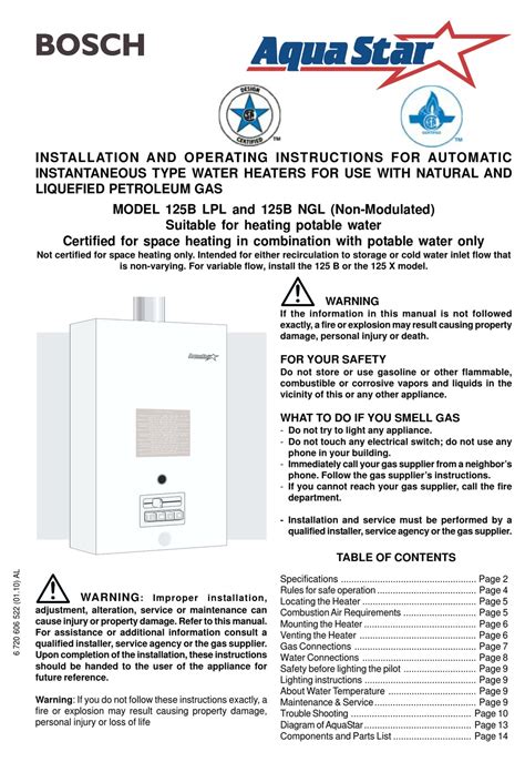 bosch aquastar  lpl installation  operating instructions manual   manualslib