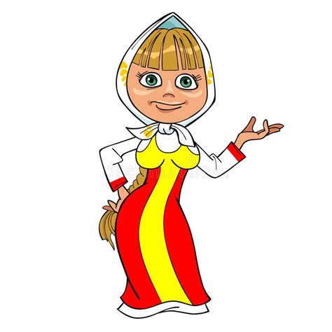 cartoon girl in russian national dress stock vector illustration of