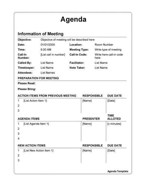 meeting agenda  shown   form   information sheet