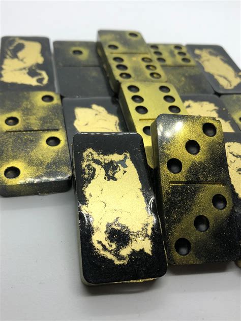 hand  dominos dominoes set black  gold etsy
