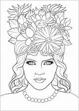 Coloring Flowers Pages Woman Hair Girl Beautiful Fantasy Elf Face Fancy Adult Adults Stress Anti Hypnotic Gaze Flowered Comments sketch template