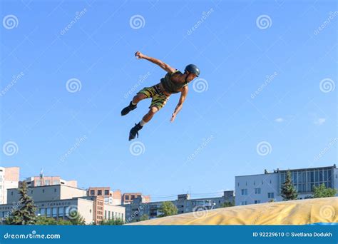 extreme athlete jumps  roller skate editorial image image