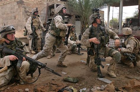 united states marines with bayonets fixed in fallujah
