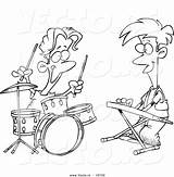 Cartoon Outline Band Boys Drawing Coloring Drums Outlined Vector Leishman Keyboarding Drumming Ron Getdrawings Royalty sketch template