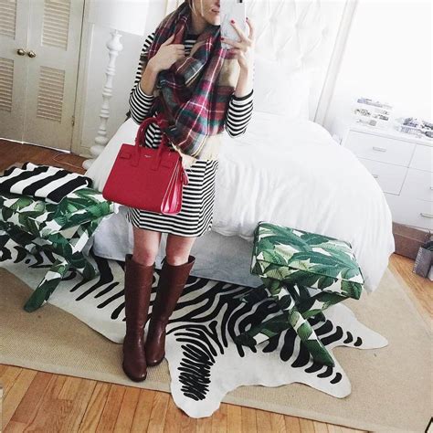 Brightonkeller Stripe Dress And Blanket Scarf Mirror