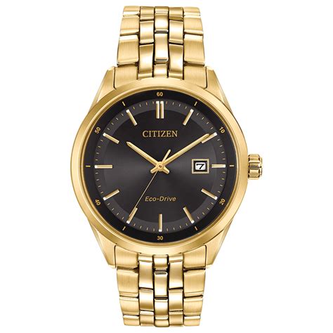 citizen eco drive sapphire collection gold stainless steel bracelet   black face date