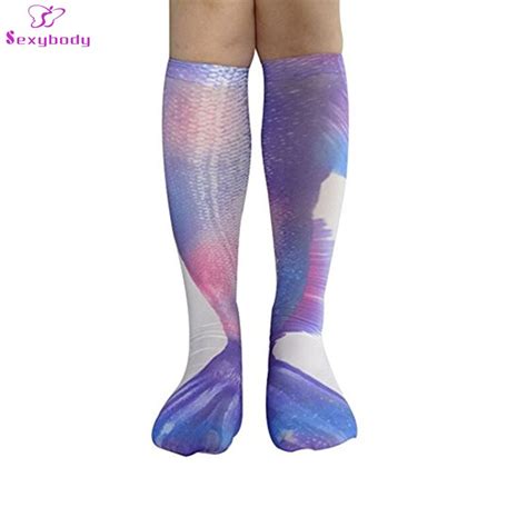 Sexybody Womens Cosplay Mermaid 3d Printing Socks Knee High Beach