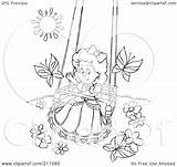 Coloring Girl Swing Outline Clipart Playing Butterflies Illustration Royalty Rf Bannykh Alex Regarding Notes sketch template