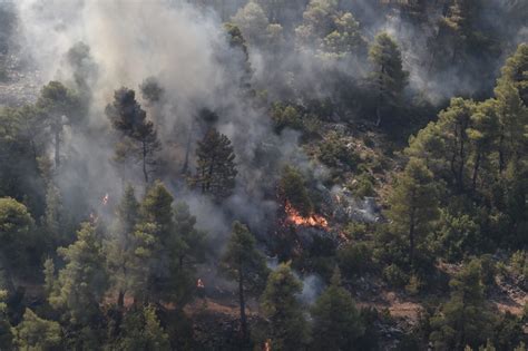 fire rages   control  greek island nature reserve