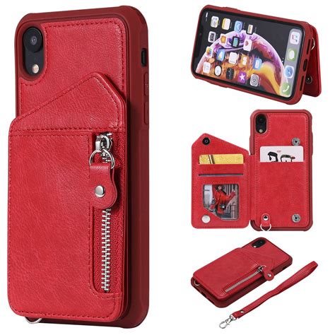 iphone xr case dteck pu leather zipper wallet  kickstand case protective cover  card