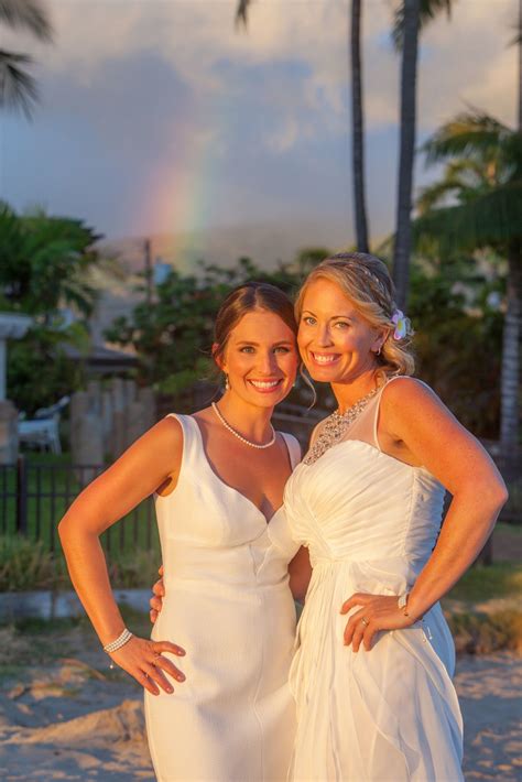 Lesbian Beach Wedding Photos Rainbow Rific Married Samesex