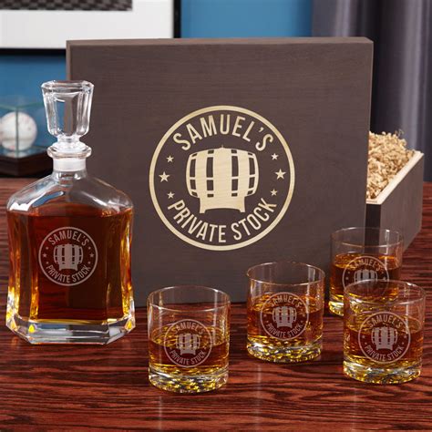 private stock engraved decanter and whiskey glass set