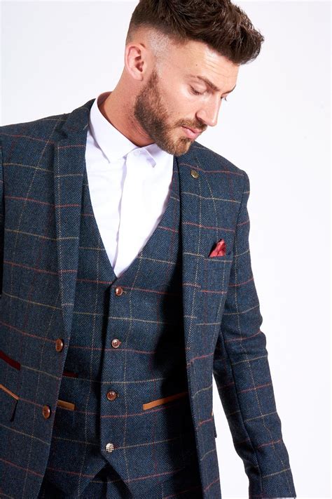 eton navy blue tweed check  piece suit designer suits  men