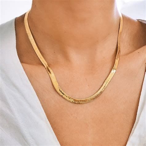 gold herringbone chain gold chain herringbone necklace etsy
