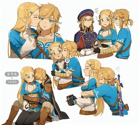 link and princess zelda the legend of zelda and 1 more drawn by