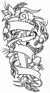 Skulls Tattoo Outline Flower Flowers Dagger Skull Tattoos Designs Coloring Traditional Pages Rose Sleeve Deviantart Vikingtattoo Roses Stencils Flash Skeleton sketch template
