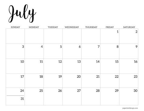 july  calendar printable   monthly calendar printable