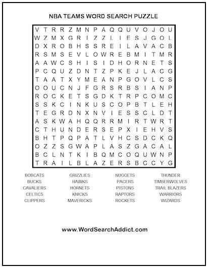 nba teams printable word search puzzle word search addict