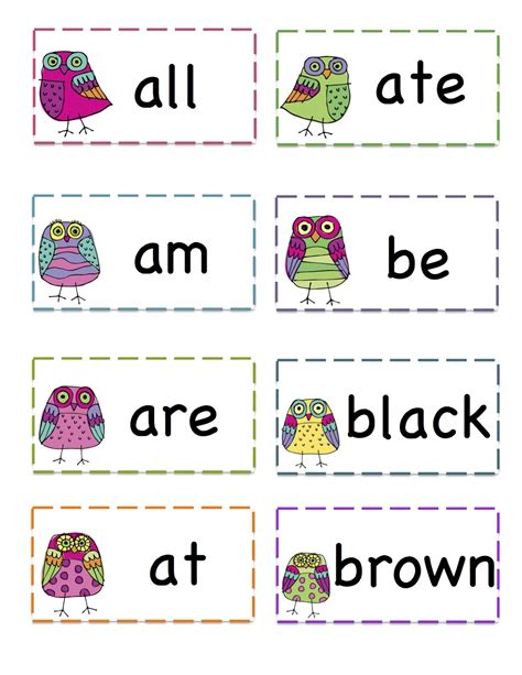 owls primer sight words printable preschool printables