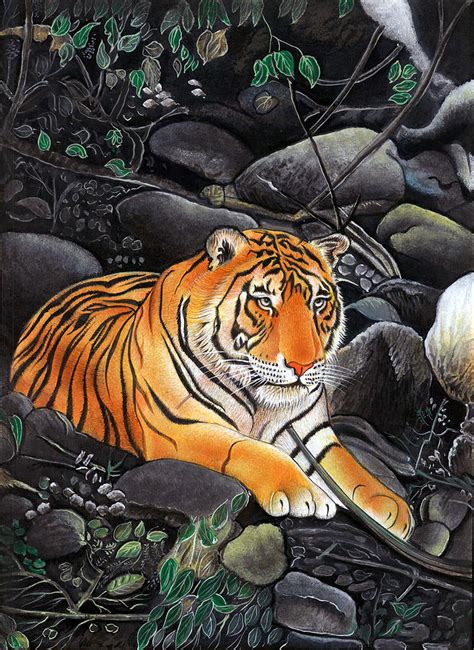 bengal tiger wild life realistic painting miniature watercolor artwork