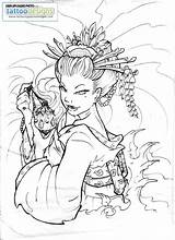 Geisha Samurai Gueixa Traditional sketch template