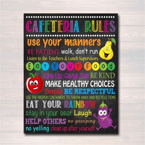 School Cafeteria Rules Poster Tidylady Printables