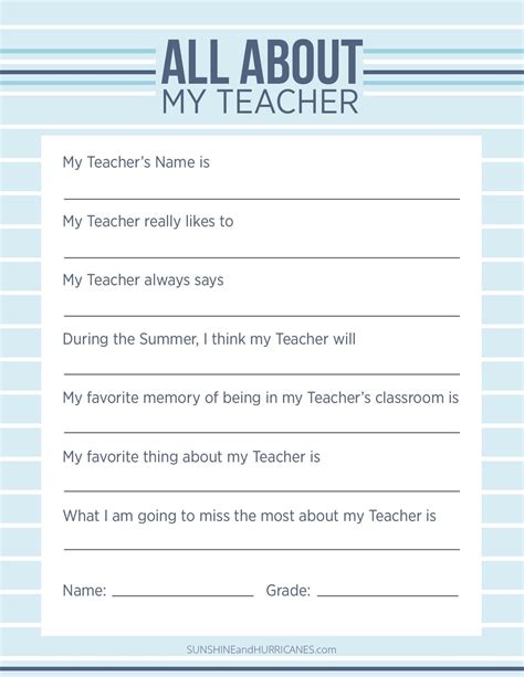teacher appreciation week questionnaire  personalized teacher gift