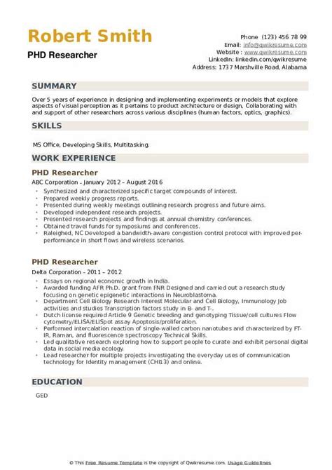 phd application resume sample